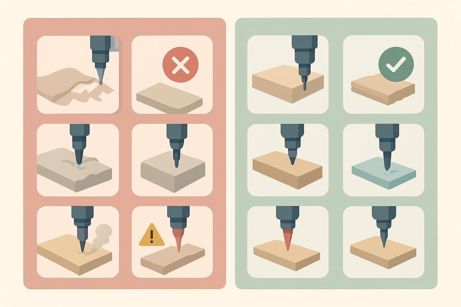 Infographic-style myth-vs-fact illustration: common misconceptions about CNC knife cutters contrasted with correct material-to-machine and tool pairing choices